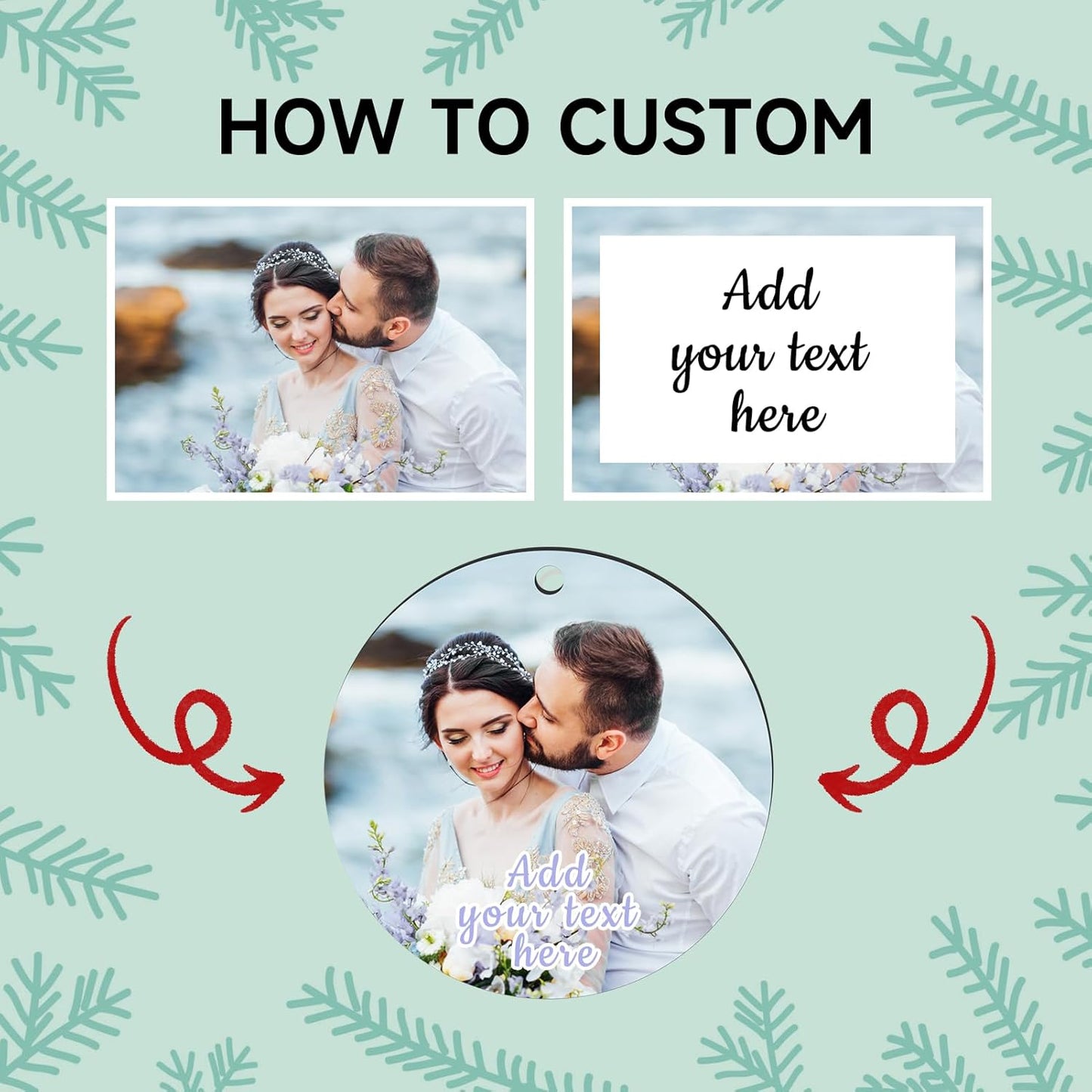 Personalized Christmas Ornaments 2025 Wood Custom Picture Text Hanging Ornament Customized Christmas Tree Decorations Keepsake Gift for Family Couples Xmas Tree Home Decor