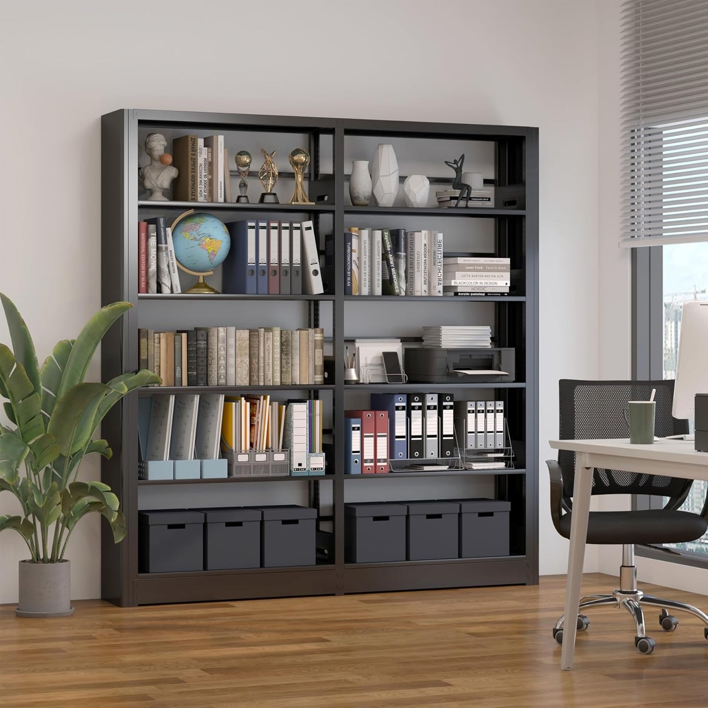 5-Tier Industrial Bookshelf, Black Bookcases and Bookshelves,Tall Metal Bookshelf Storage Organizer,Freestanding Book Shelf for Living Room,Home Office (Black, Shelf-2)