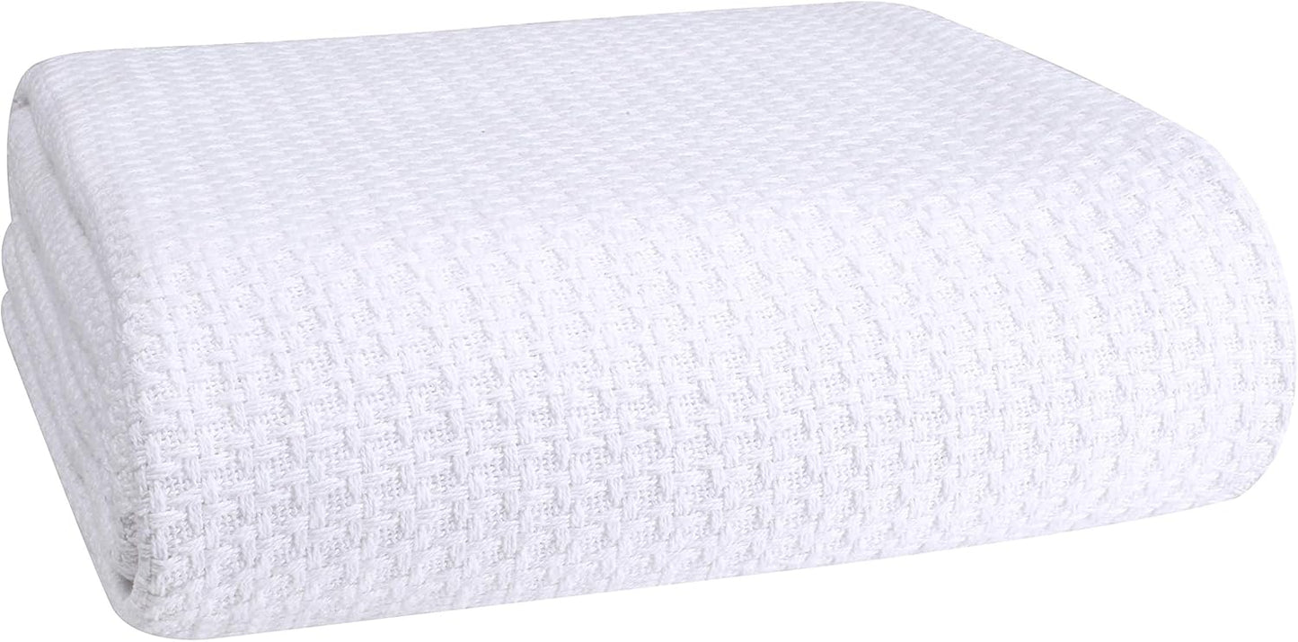 Elvana Home 100% Cotton Bed Blanket, Breathable Bed Blanket Twin Size, Cotton Thermal Blankets Twin, Perfect for Layering Any Bed for All Season, White