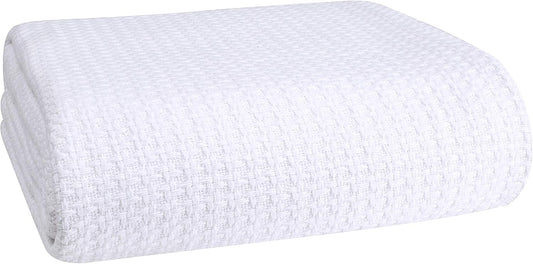 Elvana Home 100% Cotton Bed Blanket, Breathable Bed Blanket Twin Size, Cotton Thermal Blankets Twin, Perfect for Layering Any Bed for All Season, White