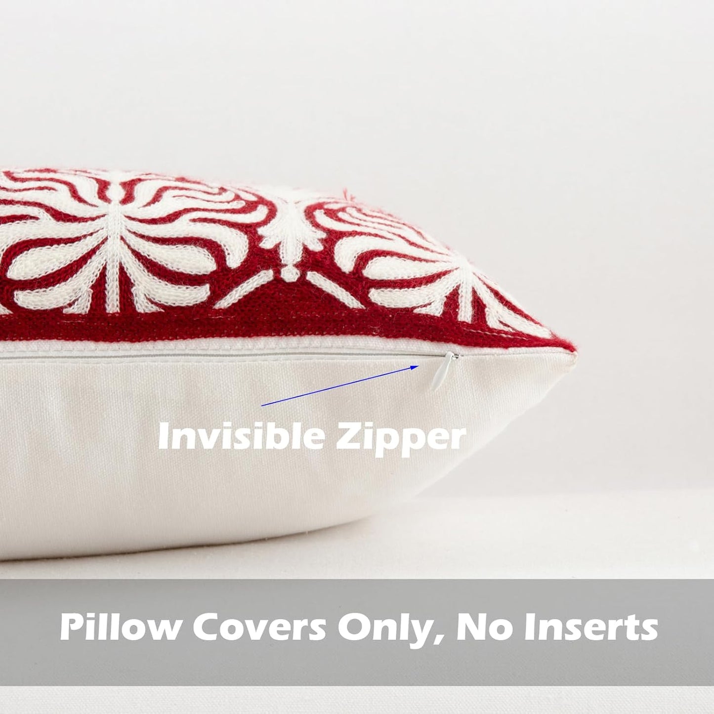 HWY 50 Burgundy Red Decorative Lumbar Pillow Cover Rectangle 12x20 Inch (1 Piece), Embroidered Cotton Farmhouse Cushion Cover Pillow Case for Sofa Couch Living Room Bed, Minimalist Floral