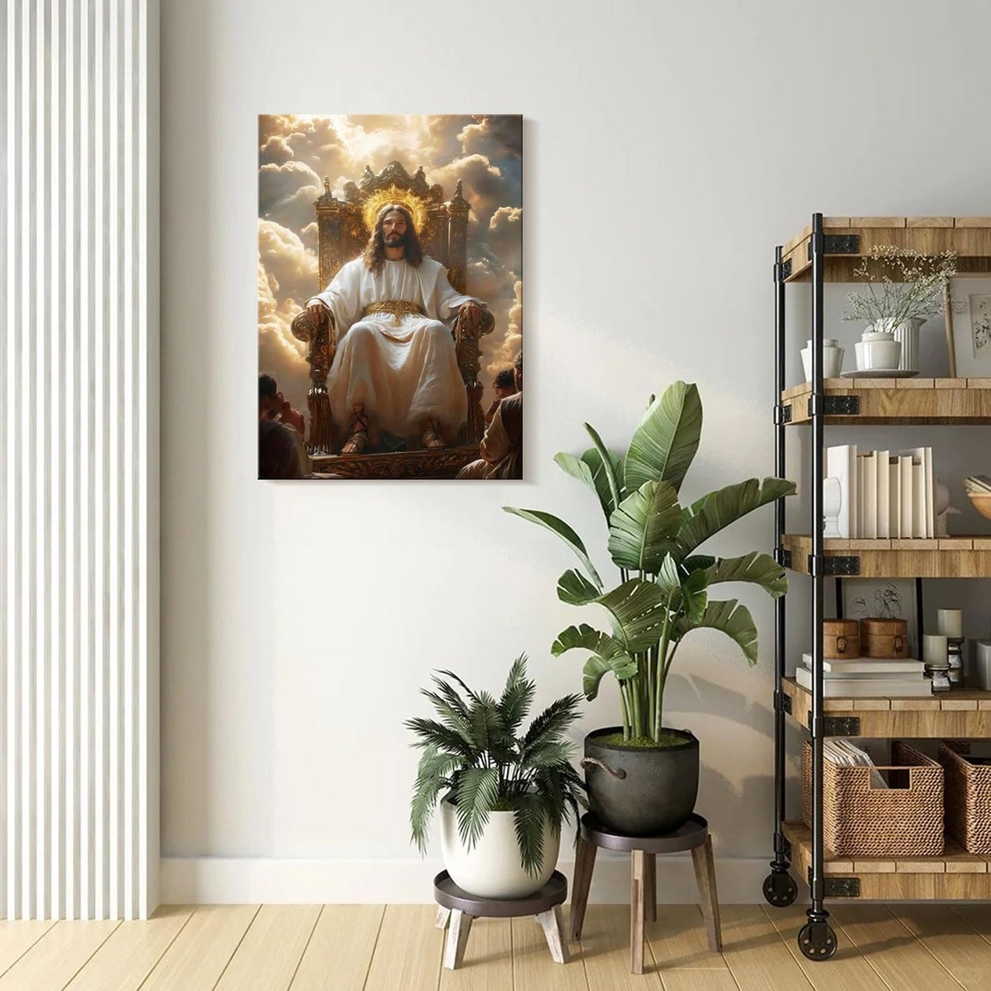 Framed Canvas Wall Art Painting Jesus Sitting on the Throne Religious Poster Faith Revelation Gallery Picture Print for Living Room Bedroom Church Decor 24x36 Inch Ready to Hang