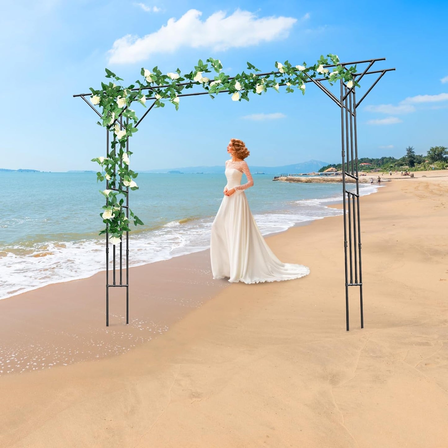 Garden Trellis for Climbing Plants,Outdoor Garden Arch Arbor Trellis,Steel Garden Trellis Wedding Arches for Ceremony Decoration 11.81x1.31x8.86ft (Black)