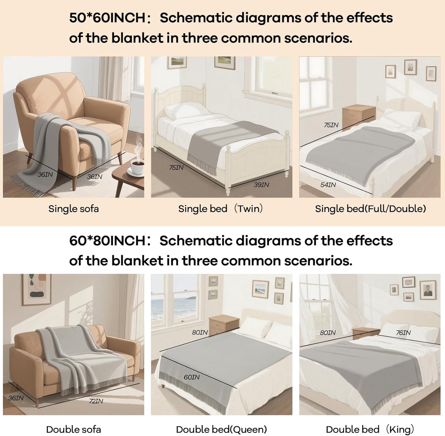 inhand Knitted Throw Blankets for Couch and Bed, Soft Cozy Knit Blanket with Tassel, Coral Pink Lightweight Decorative Blankets and Throws, Farmhouse Warm Woven Blanket for Men and Women, 60"x80"