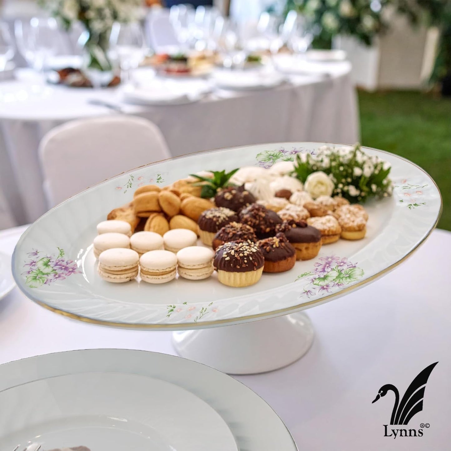 Lynns Paradise Marguerite 14-Inch Oval Platter, Set of 2, Purple; Heavy Duty; Chip Resistant; Lead and Cadmium Free; Freezer to Oven Safe up to 500°F