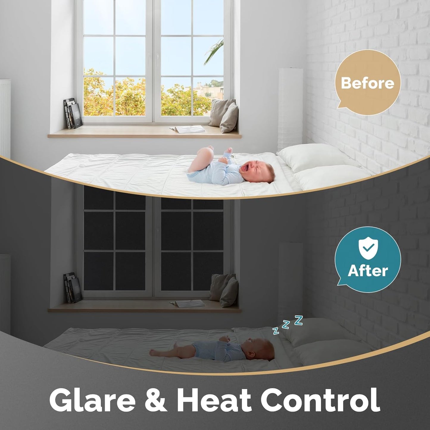 DOWELL Blackout Window Film, 100% Light Sun Blocking Static Cling Frosted Privacy Film for Glass, Heat Control Removable Window Tint, Room Darkening Cover for Day Sleep, Black, 35.4" x 78.5"