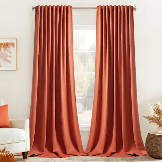 MIULEE Back Tab Burnt Orange Blackout Curtains 96 Inch Long 2 Panels Set for Bedroom, Fall Terracotta Rod Pocket/Pinch Pleated Thermal Insulated Room Darkening Light Blocking Floor to Ceiling Drapes