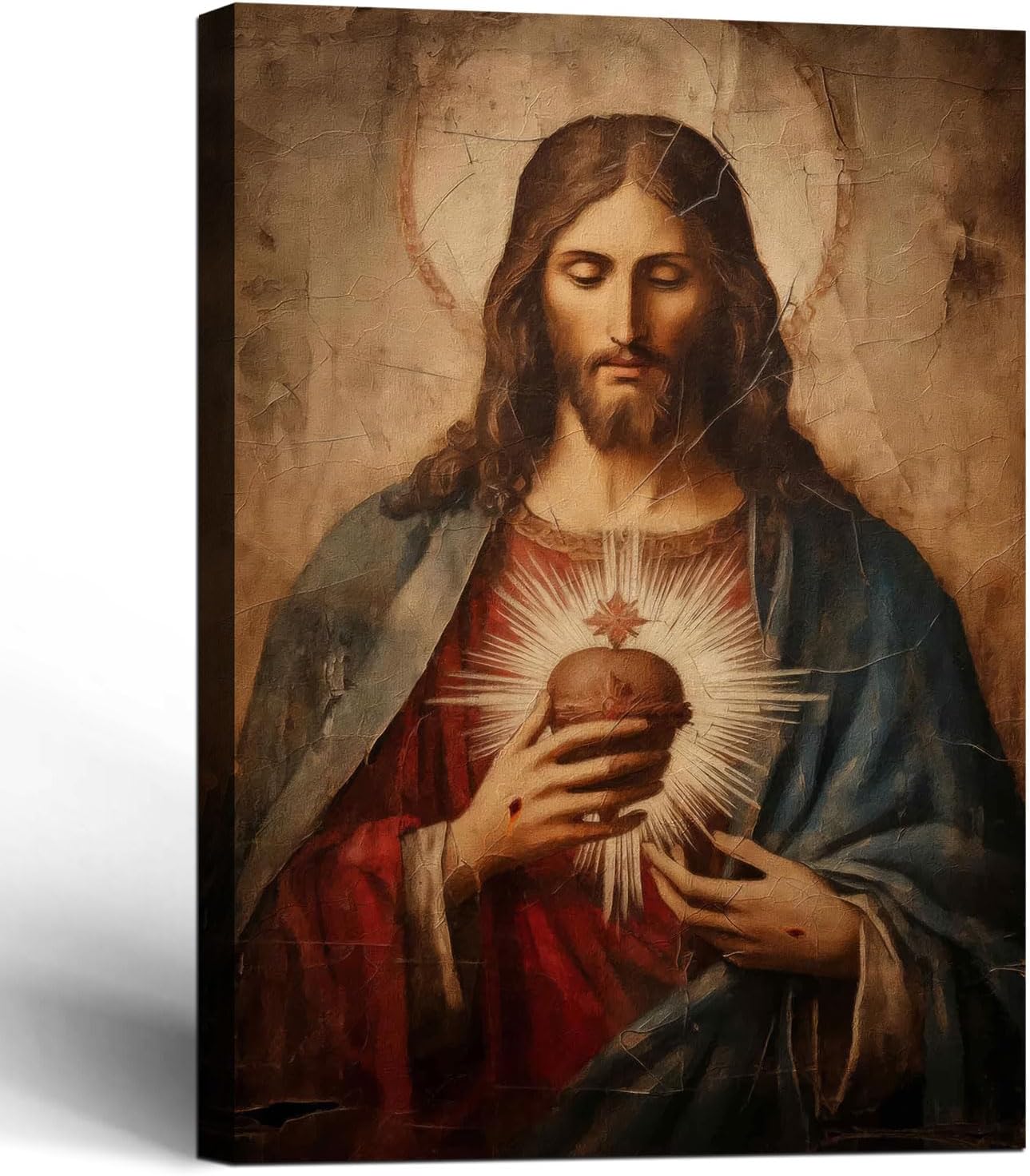 Framed Jesus Sacred Heart Canvas Painting Wall Art Christian Religious Poster Inspirational Bible Art Gallery Style Print for Bedroom Church Home Decor 16X24 Inch Ready to Hang
