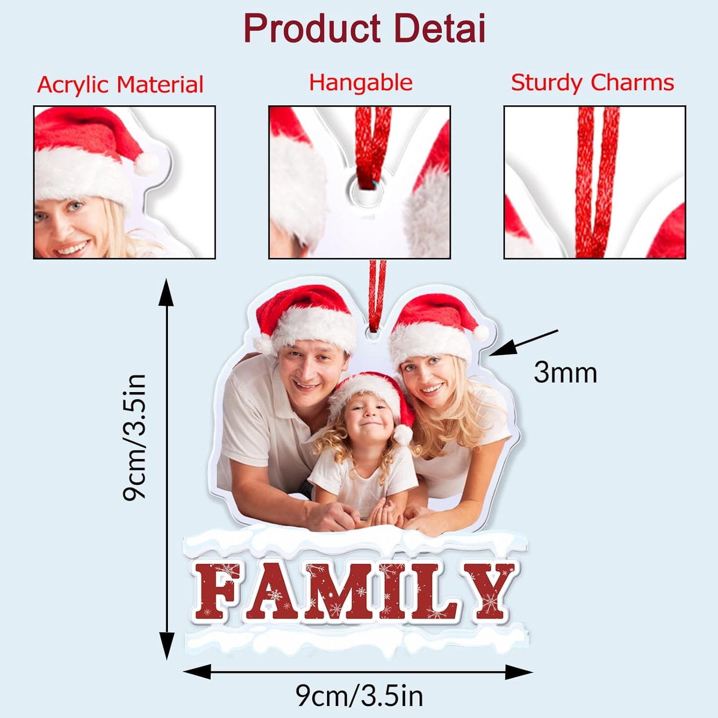 Amlion Personalized Your Photo Ornament,Custom Photo Ornament Customized Acrylic Family Picture Ornament Decor Xmas Gift for Kids Mom Dad Husband Wife Friend Pet