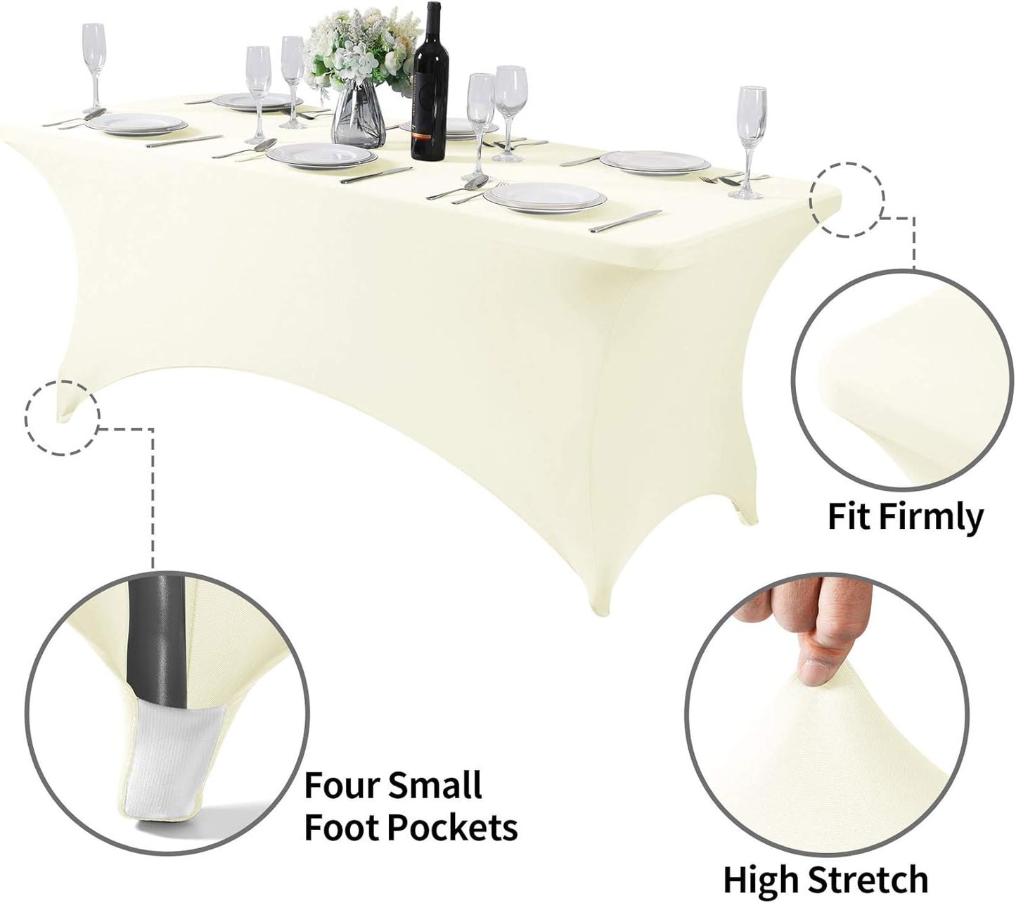 Spandex Table Cover for 6Ft or 4fT or 8ft Table Universal Fitted Stretch Tablecloth for Party, Banquet, Wedding and Events-Ivory