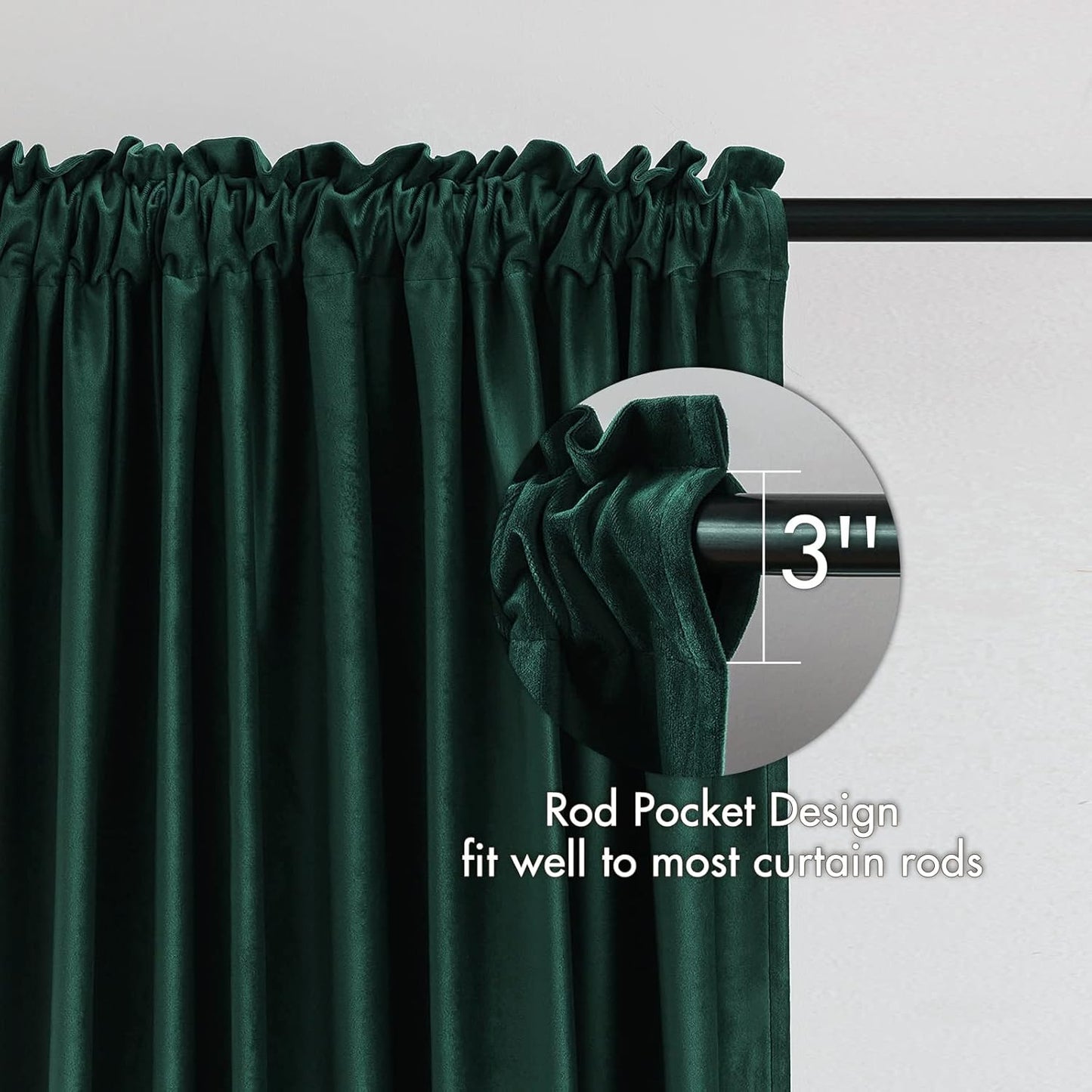 MIULEE Dark Green Velvet Curtains Thermal Insulated Blackout Curtain Christmas Emerald Green Drapes for Bedroom Living Room Darkening 72 Inches Long Curtains Panels Rod Pocket Set of 2