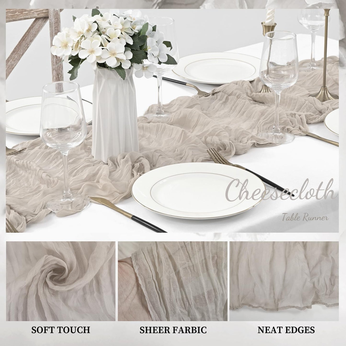 20 Pack Rose Brown Cheesecloth Table Runner 10FT Rustic Gauze Fabric Cheese Cloth Table Runner for Wedding Bridal Baby Shower Table Decor Boho Sheer Birthday Party Table Decorations 20 x 120 Inch Long