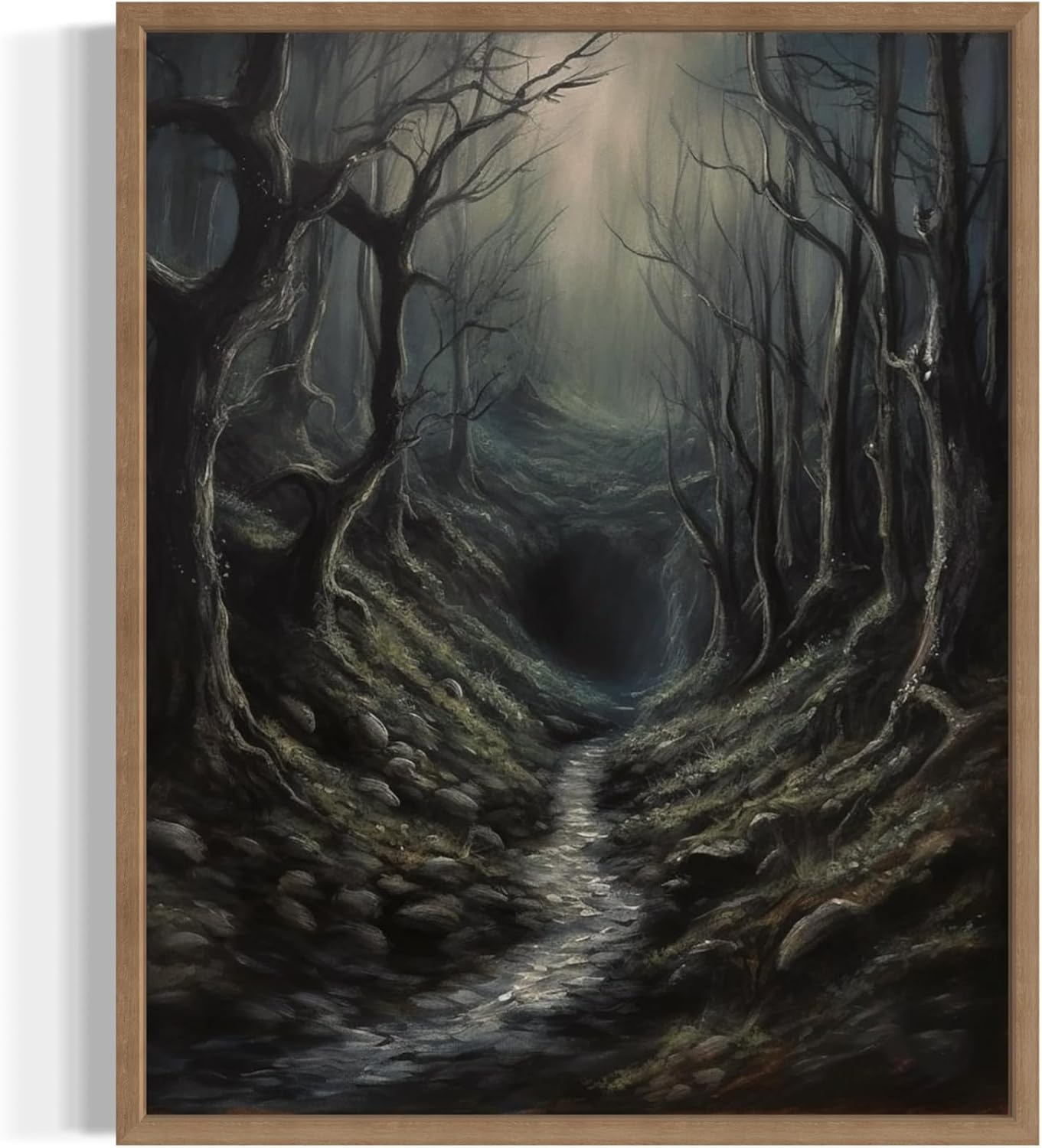 Dark Tunnel Poster Art Print, Halloween Scary Vintage Wall Art Academia Spooky Painting Decoration for Horror Prints, Gothic Posters Bedroom Decor 89 (Dark Tunnel, 8 x 10 inches, Wood Frame)
