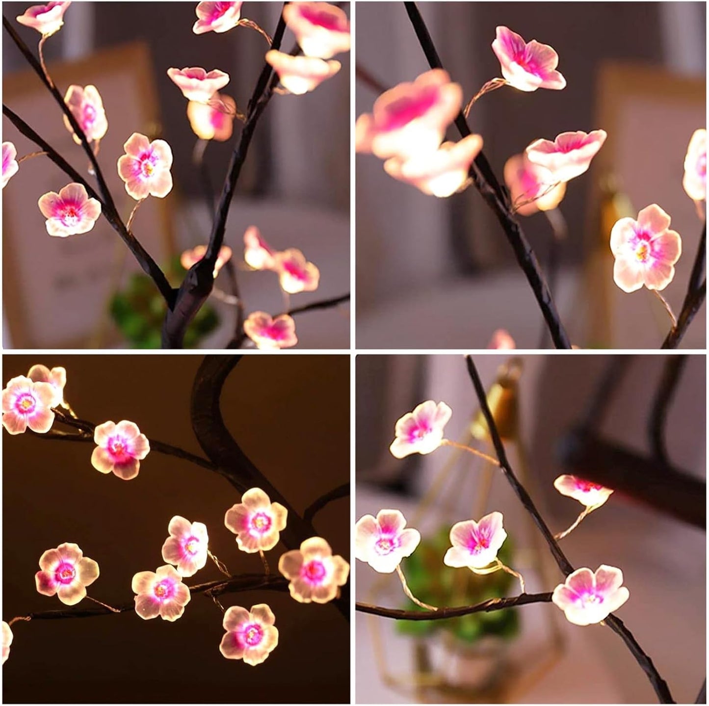 36 LED Cherry Blossom Sparkly Fairy Spirit Tree Lights, Twinkling Tree 3AA&USB Powered, Tabletop DIY Artificial Tree Lamp for Bedroom Christmas Indoor Room Decor Lights (Warm White)