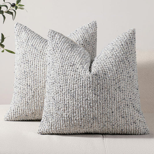 Striped Throw Pillow Covers 22x22 Set of 2 Blue Textured Boucle Chic Morden Boho Accent Farmhouse Square Decorative Couch Pillow Covers for Home Decor Bed Sofa Living Room
