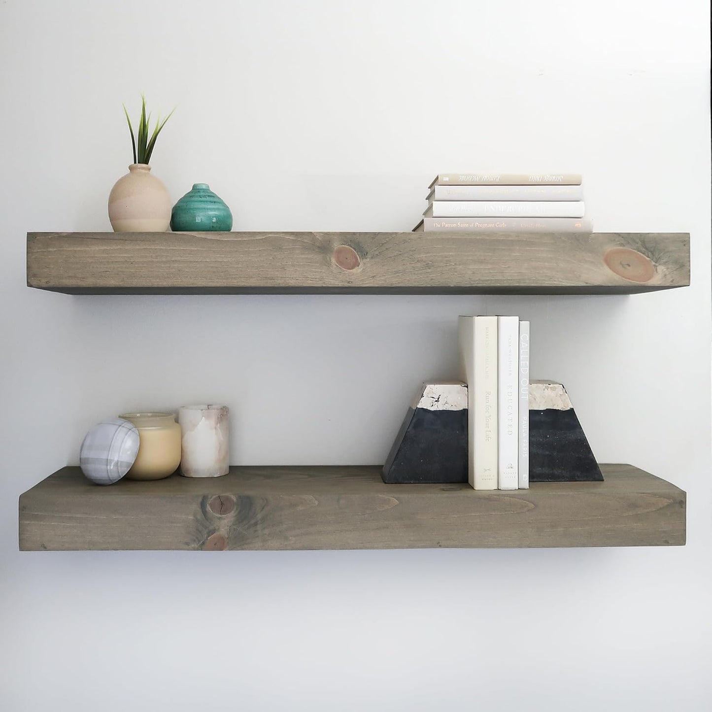 Modern Floating Shelves 3 Inches Thick for Wall, Wide Shelves for Kitchen, Living Room, Bedroom, and Bathroom, Natural Pine Wood, Rustic Wooden Shelf, (Set of 2) (Aged Barrel, 48Lx3Hx6D)