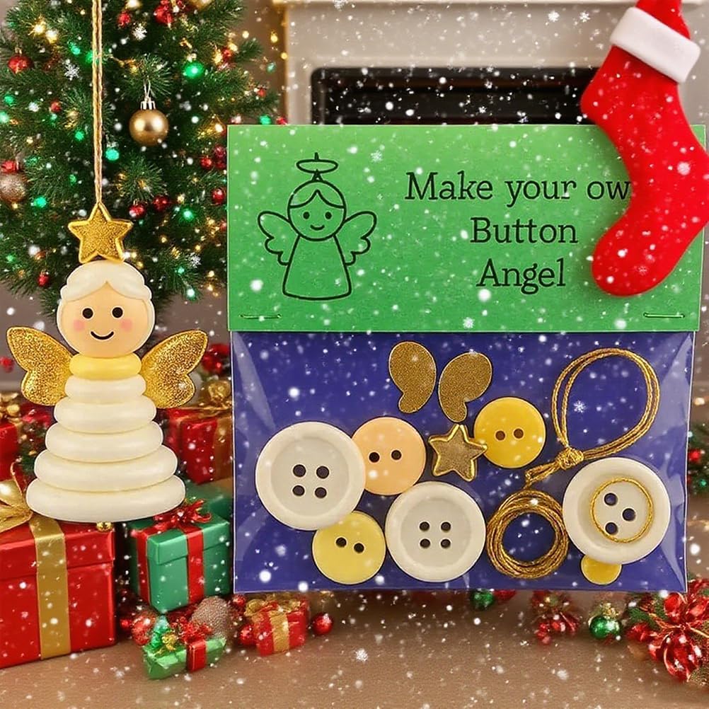 DIY Christmas Button Ornament Making Set - Snowman/Santa/Angel, Fun Holiday Craft Kit for All Ages, Ideal Xmas Tree Hanging Decor & Festive Gifts (Angel 4)
