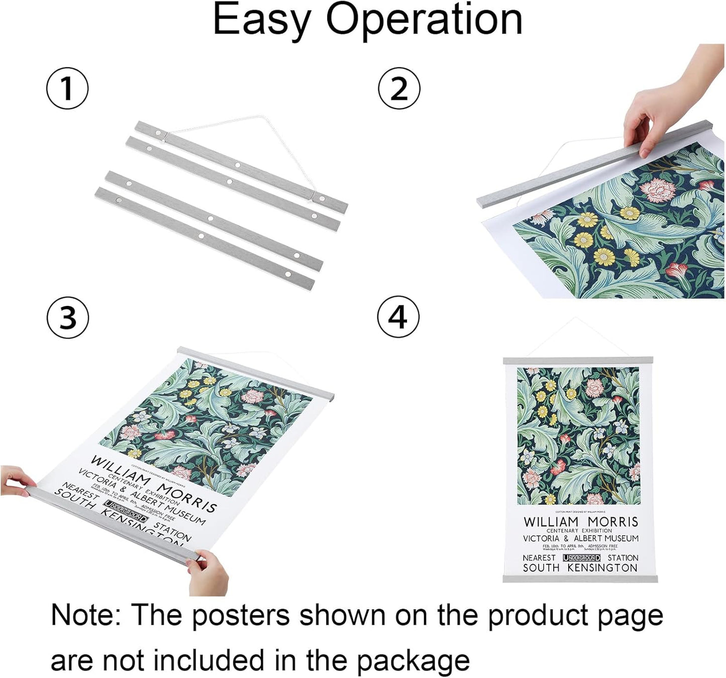 FALAMON Magnetic Poster Hanger Frame, 22x34 22x28 22x14 Solid Wood Magnetic Frame for Posters, Prints, Photos, Pictures, Maps, Scrolls, and Canvas Artwork (Grey, 22")