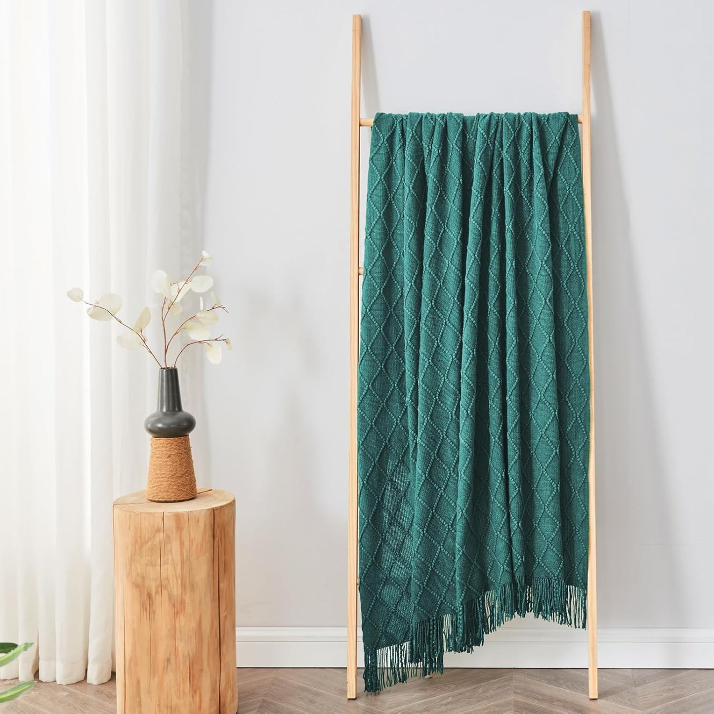 inhand Knitted Throw Blankets for Couch and Bed, Soft Cozy Knit Blanket with Tassel, Blue Lightweight Decorative Blankets and Throws, Farmhouse Warm Woven Blanket for Men and Women, 60"x80"