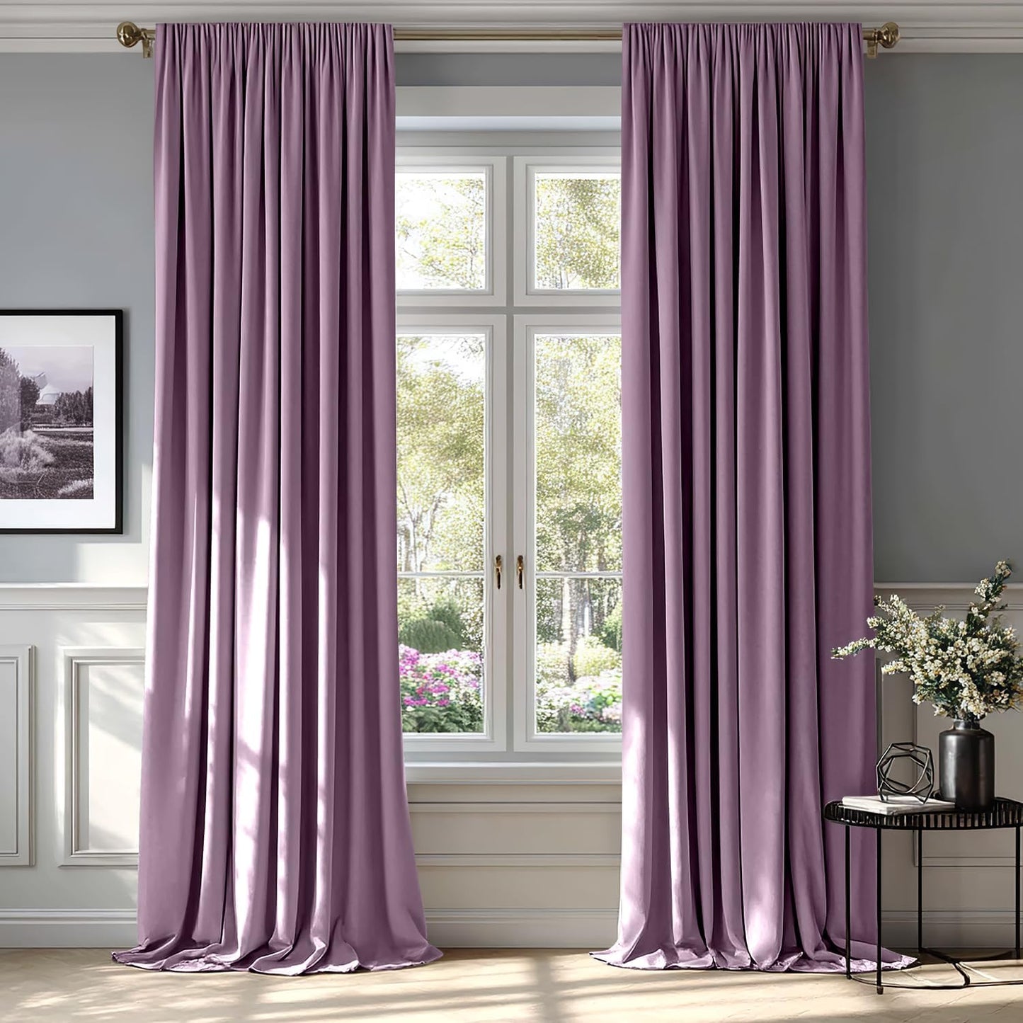 MIULEE Lavender Velvet Curtains Thermal Insulated Blackout Curtain Drapes for Bedroom Living Room Darkening 84 Inches Long Curtains Panels Rod Pocket Set of 2