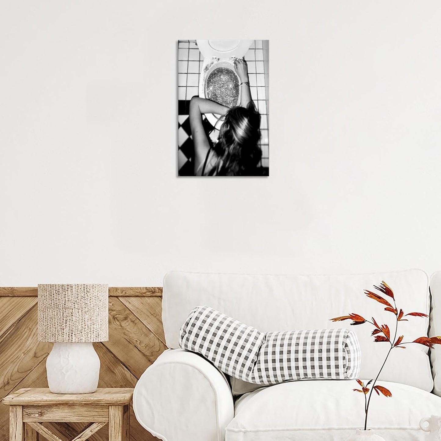 Funny Bathroom Wall Art Black and White posters Bar Disco Party prints painting Girls Bathroom Canvas wall art Funky aesthetics Teen Girl Bedroom wall decor for 24x36in Framed