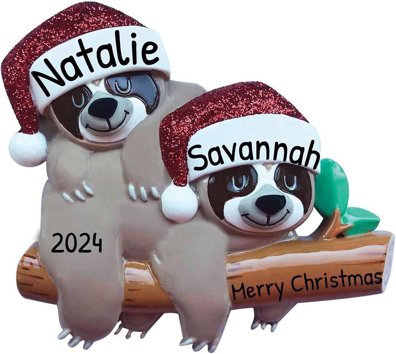 3D Personalized Our First Christmas Ornament 2025 Sloth Couple Ornaments in Santa Hats Couples Ornament 2025 Family of 2 Sloth on Log Xmas for a Couple Ornaments Couples Unique Gifts