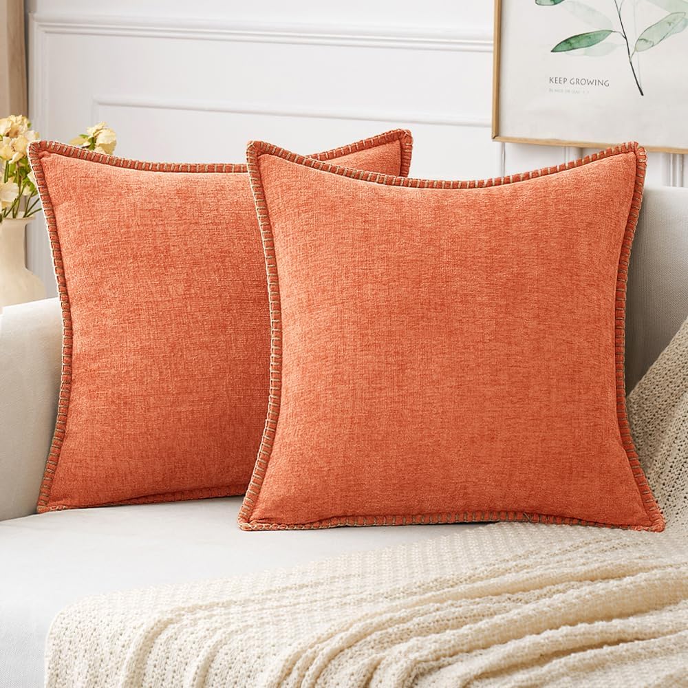 MIULEE Pack of 2 Couch Throw Pillow Covers 20x20 Inch Coral Red Farmhouse Decorative Pillow Covers with Stitched Edge Soft Chenille Solid Dyed Pillow Covers for Sofa Bed Living Room