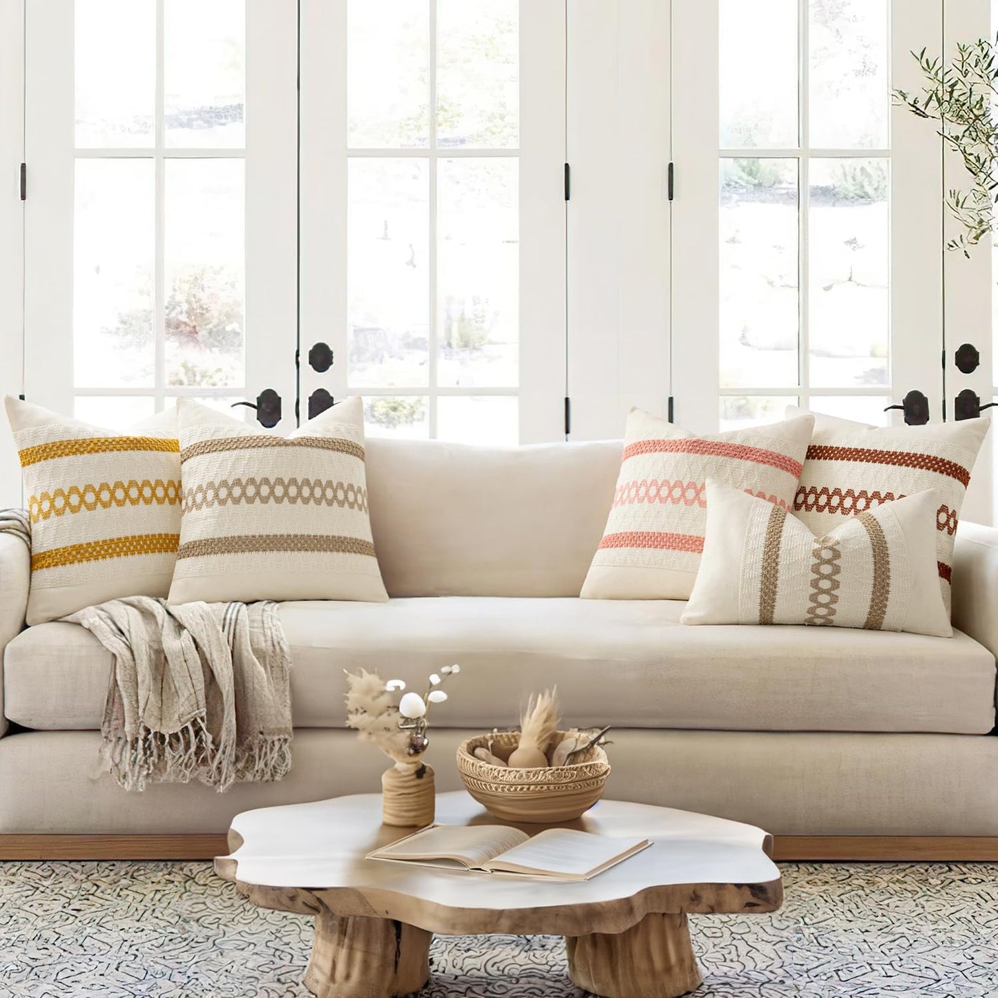 MIULEE Set of 2 Coral Red Boho Decorative Lumbar Pillow Covers 12x20 Inch Farmhouse Rustic Couch Throw Pillows Modern Summer Cushion Covers Retro Cute Macrame Woven Home Decor for Bed Sofa Chair