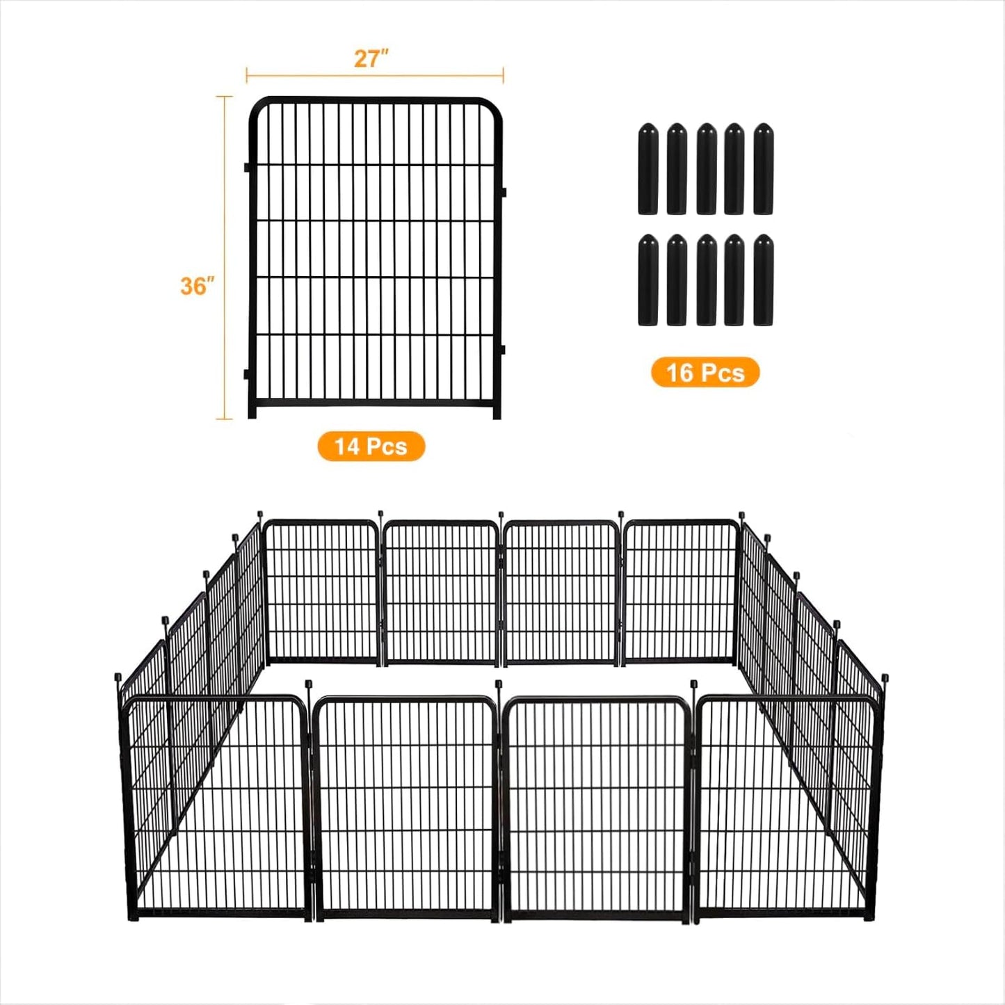 Doorless Garden Fences and Borders for Dogs, 36in(H) 14 Panels Total 31 Ft(L), Black Metal Decorative Garden Fencing, Flower Bed Fencing, Dog Digging Fence Barrier, Rabbit Fence for Flowers