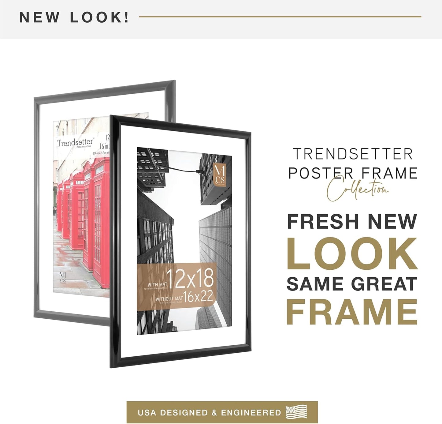 MCS Trendsetter 16x22 Matted Poster Frame with 12x18 Picture Display, Black Vertical & Horizontal Wall Hanging Large Picture Frame for Photos & Posters (1-Pack)