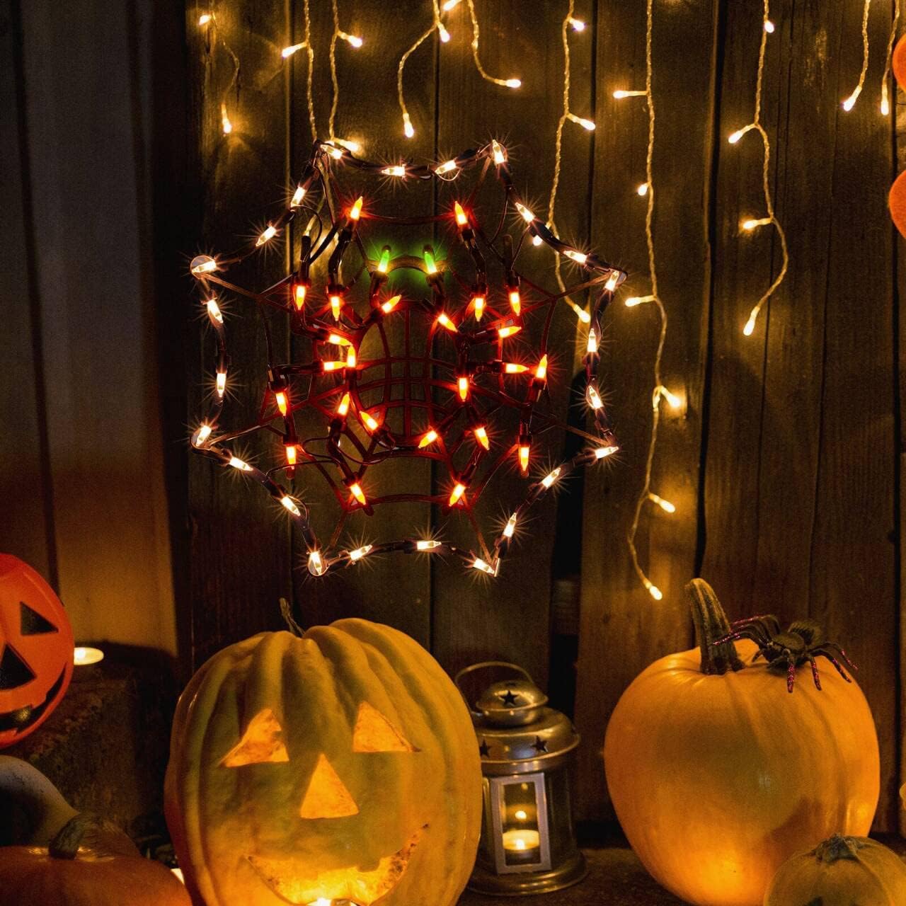 12.8" Lighted Cobweb Halloween Window Silhouette Decoration,Halloween Lighted Window Decoration,Hanging Light Up Holiday Ornament（ Cobweb Light）