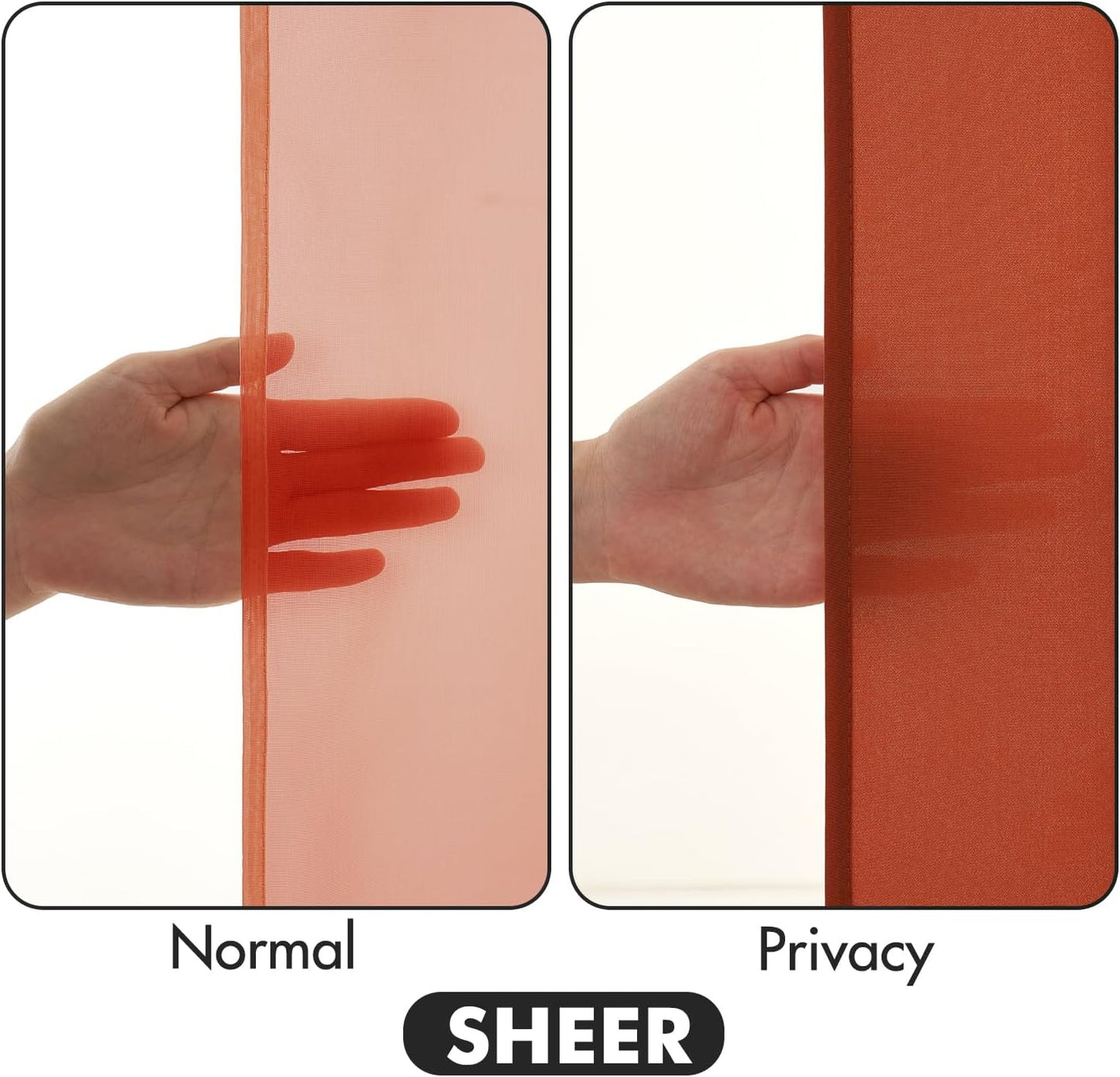 MIULEE Burnt Orange Privacy Sheer Curtains That Let Light in 90 Inches Long Non-See-Through Semi Sheer Curtain Light Filtering Window Curtains Drapes for Living Room Bedroom 2 Panels Set 42 X 90