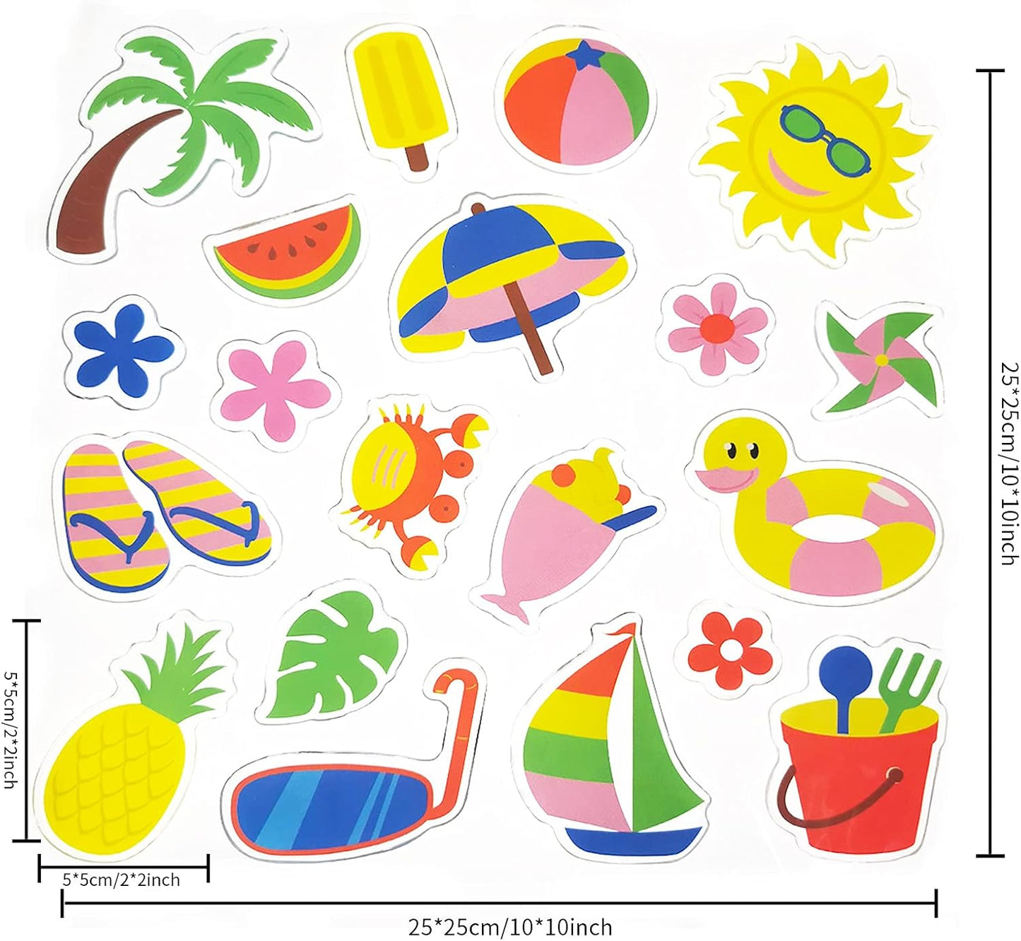 20 PCS Summer Thick Gel Clings Hawaiian Tropic Window Gel Clings Decals Stickers for Kids, Toddlers and Adults Home Airplane Classroom Nursery Beach Party Supplies Decoration Removable and Reusable