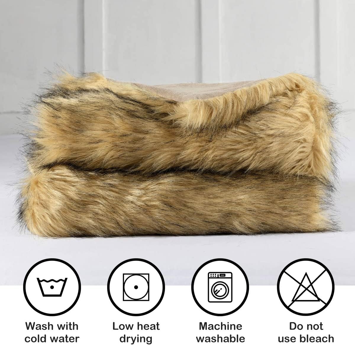 Luxury Plush Faux Fur Blanket King Size, Long Pile Golden Yellow with Black Tips Throw, Oversized Super Warm, Fuzzy, Elegant, Fluffy Shaggy Throw Blanket for Sofa, Armchair, Couch and Bed, 104"x90"
