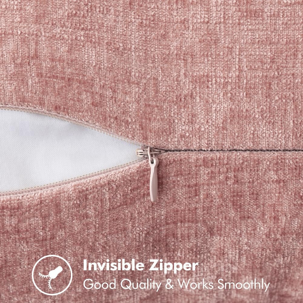 MIULEE Pack of 2 Couch Throw Pillow Covers 12x20 Inch Blush Pink Farmhouse Decorative Pillow Covers with Stitched Edge Soft Chenille Solid Dyed Spring Pillow Covers for Sofa Bed Living Room