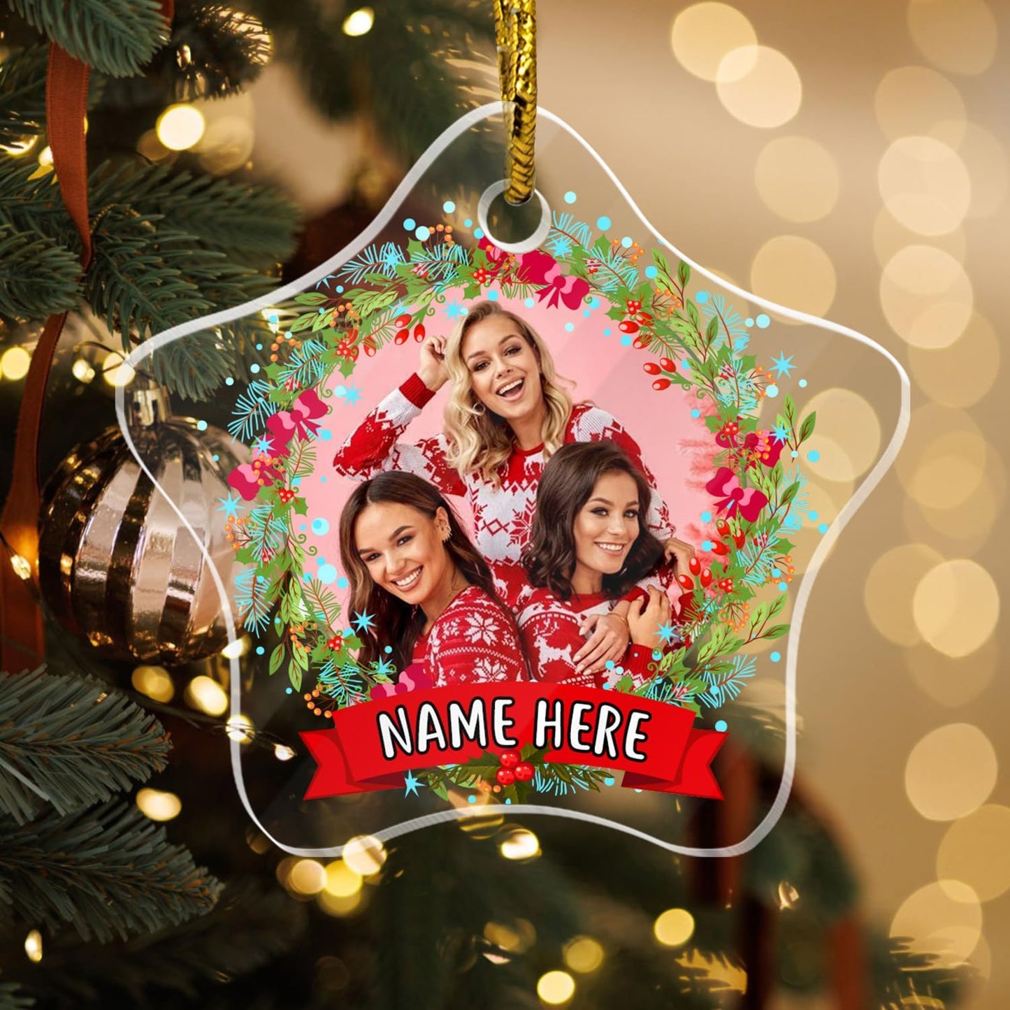 Personalized Christmas Ornaments, Crystal Custom Hanging Ornaments, Decorative Photo Hanging Glass Pendant, Design Own Picture, Gifts for Christmas, Star Decor for Family/Friends