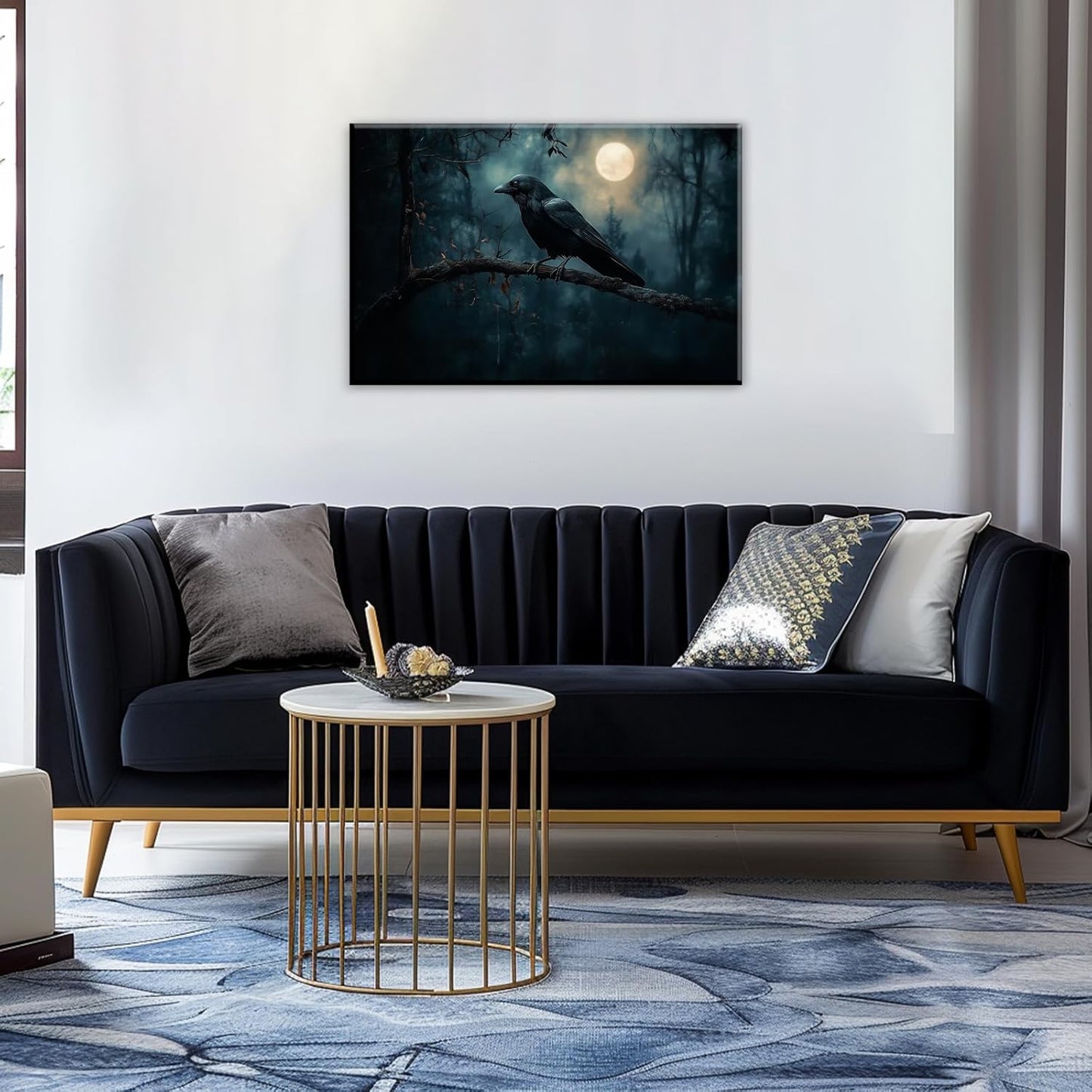 Crow Picture Wall Art Black Crow Canvas Prints Vintage Halloween Decoration Gothic Raven Art Poster Dark Academia Spooky Painting Horror Picture Home Decor(Artwork-2,20"x30")