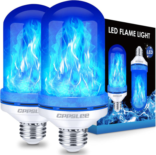 CPPSLEE Upgraded LED Flame Light Bulbs, 4 Modes Flickering Light Bulbs, E26 Base Fire Flame Bulb for Halloween Decorations Outdoor, Christmas Lights Patio Indoor Home Decor (Blue, 2 Pack)