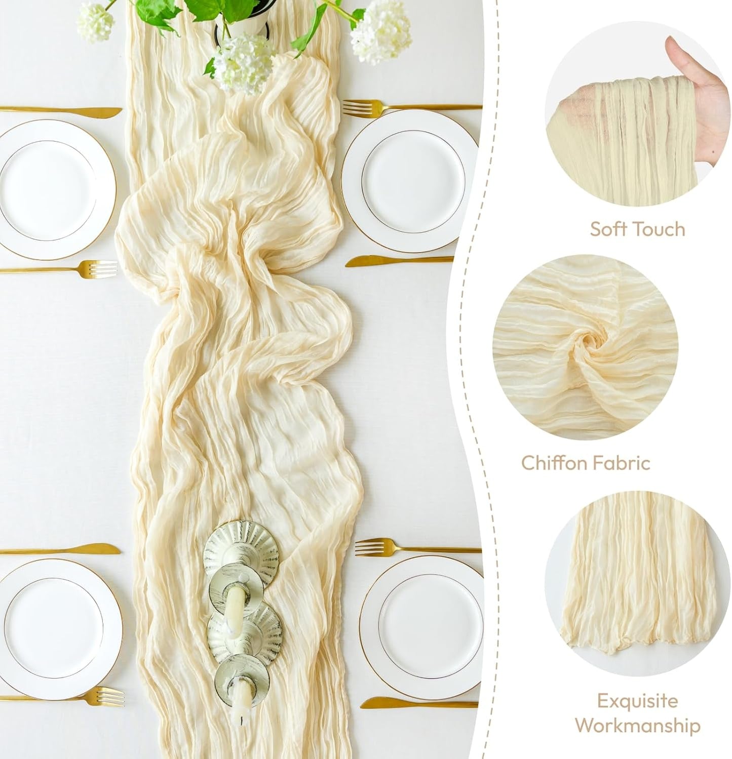 Sioloc 5 Pack Beige Cheesecloth Table Runner Fall Autumn Decor for Home 10ft Table Cloth for Tea Wedding Birthday Party Baby Bridal Shower Halloween Thanksgiving