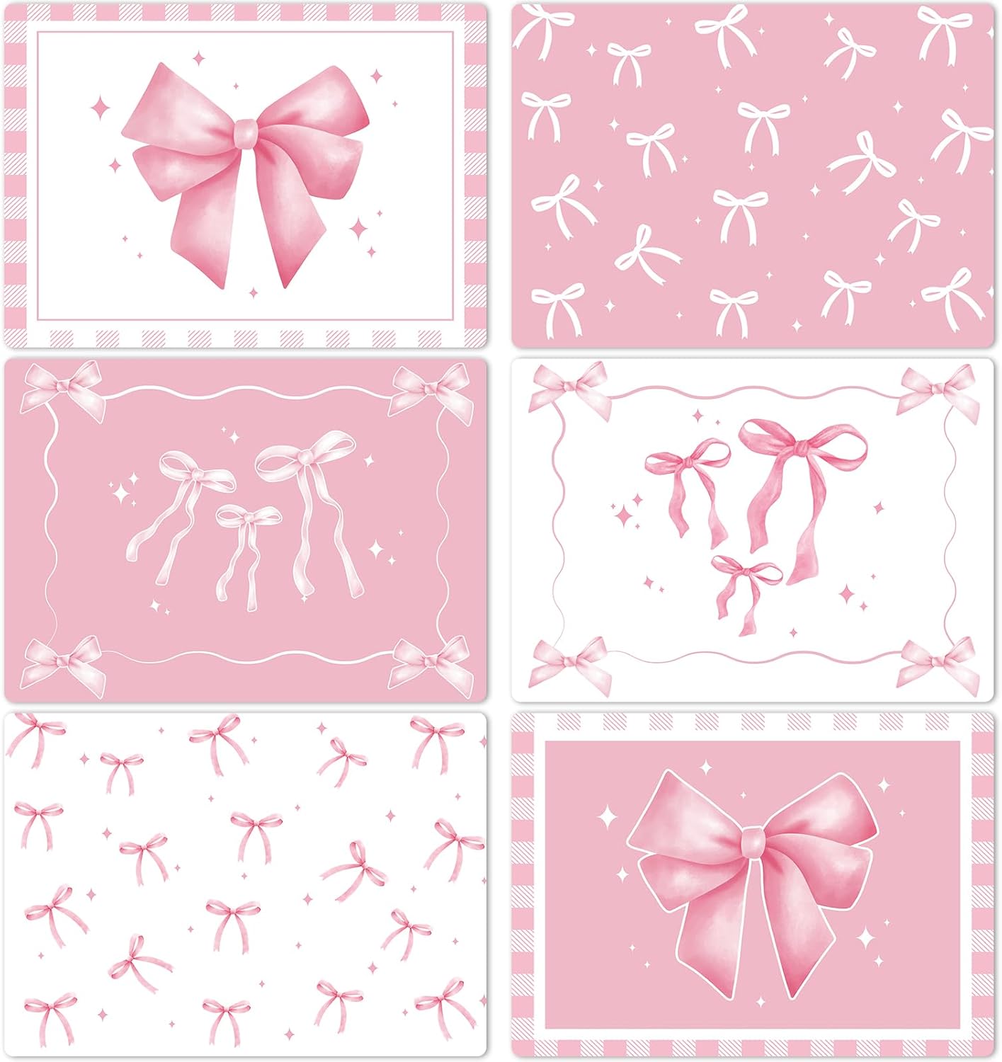 Pink Bow Plastic Place Set of 6 Cute Coquette Butterfly Bowknot Dinner Table Mats Pink Ribbon Bow Mats Wedding Baby Shower Birthday Table Decoration for Indoor Outdoor Party Kitchen Dining