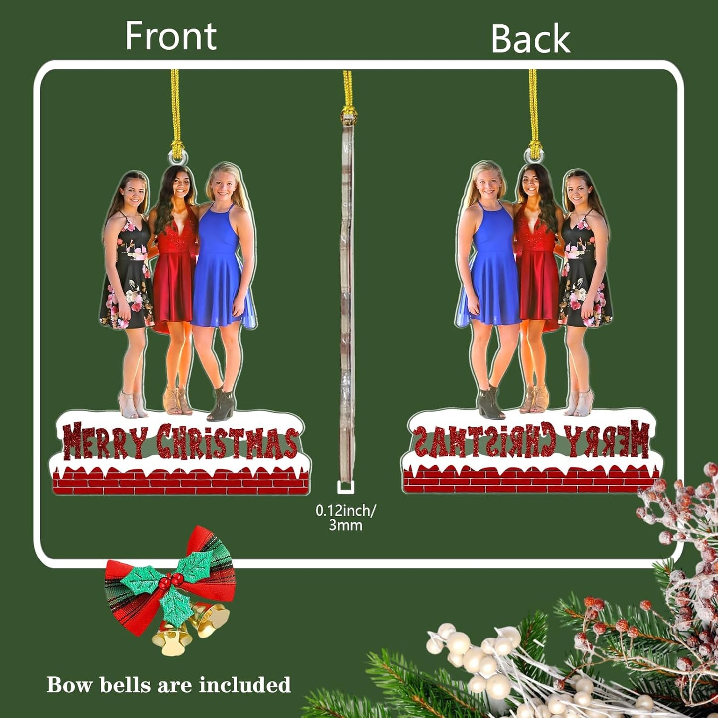 Personalized Christmas Ornament 2025, Photo Acrylic Customized Family Baby's Frist Christmas Ornament with Picture for Xmas Tree Decor Custom Gifts -Style3