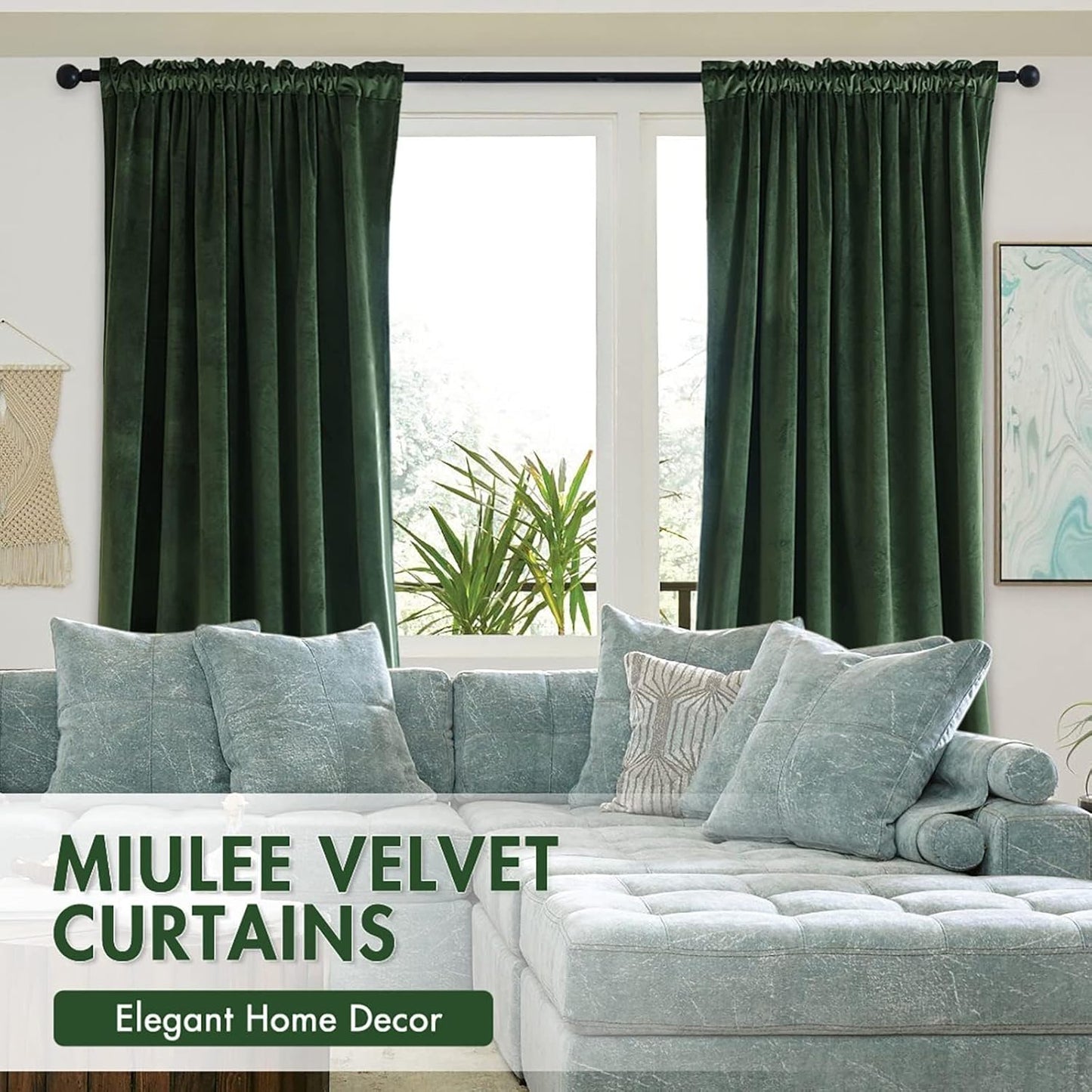 MIULEE Olive Green Velvet Curtains Thermal Insulated Blackout Curtain Drapes for Bedroom Living Room Darkening 102 Inches Long Curtains Panels Rod Pocket Set of 2