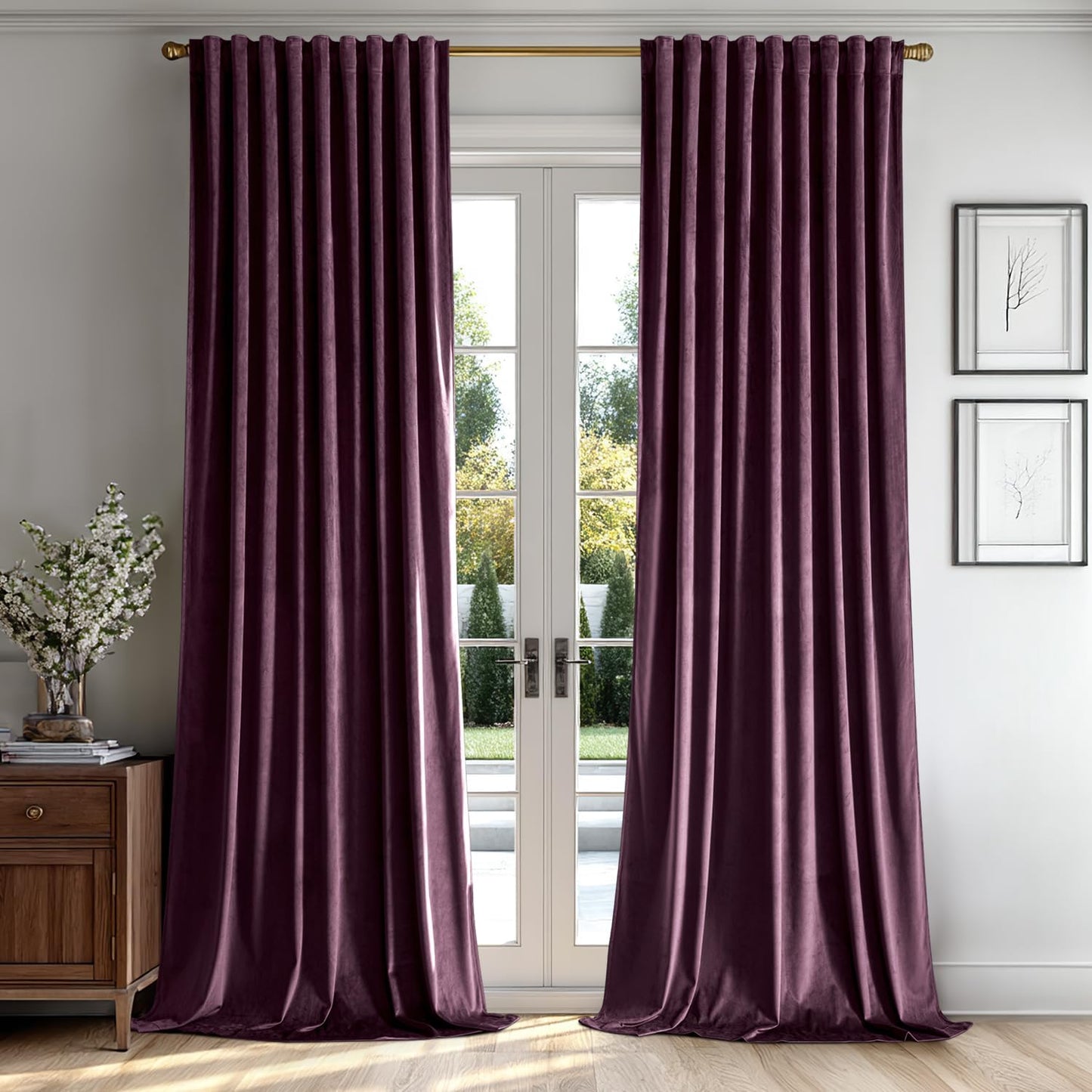 MIULEE Dark Purple Velvet Curtains 90 inches 2 Panels - Luxury Room Darkening Window Drapes for Bedroom Living Room Thermal Insulated Super Soft Blackout, Back Tab Rod Pocket Pinch Pleated, W52 x L90