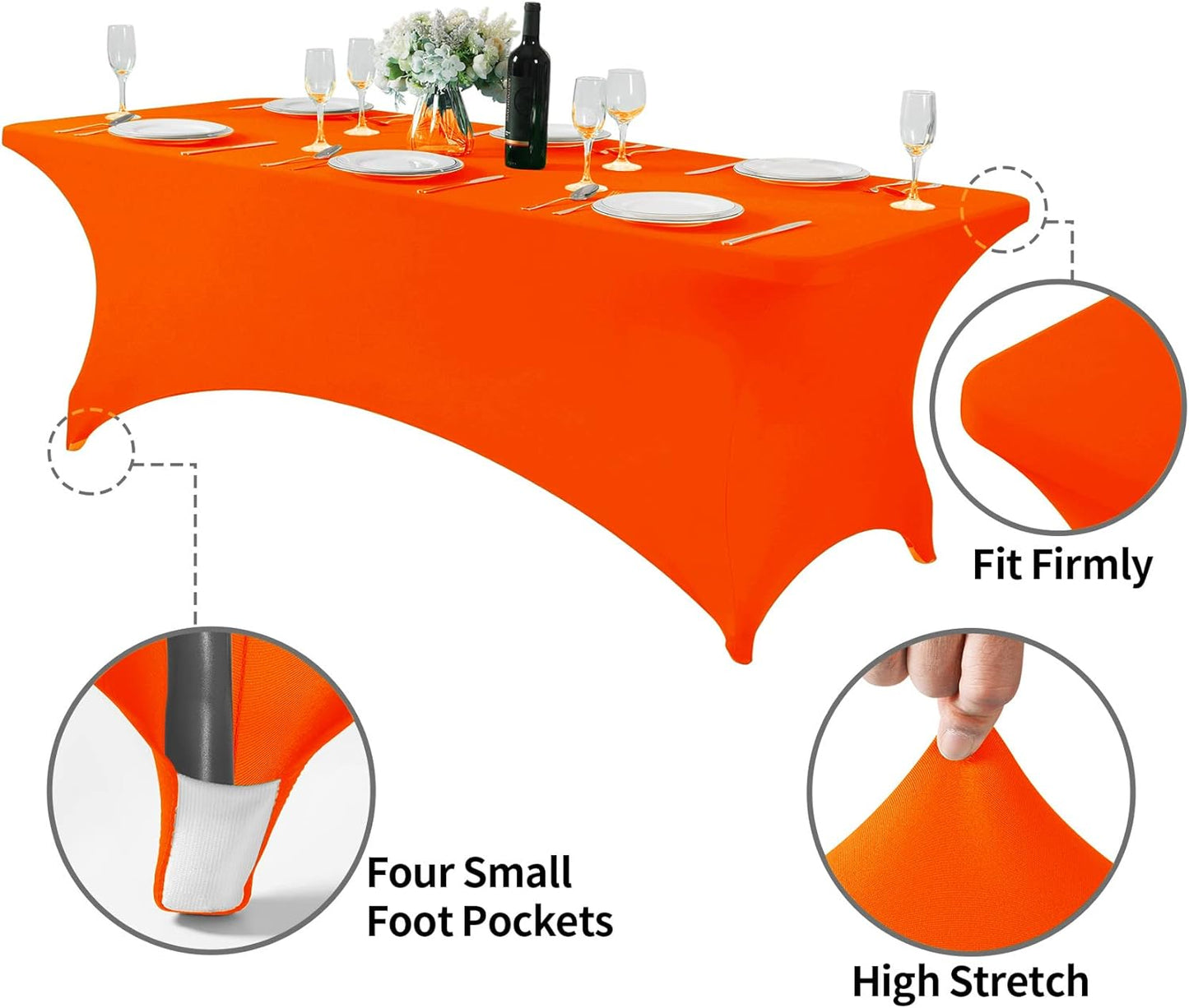 Spandex Table Cover for 8FT or 4ft or 6ft Table Universal Fitted Stretch Tablecloth for Party, Banquet, Wedding and Events-Neon Orange