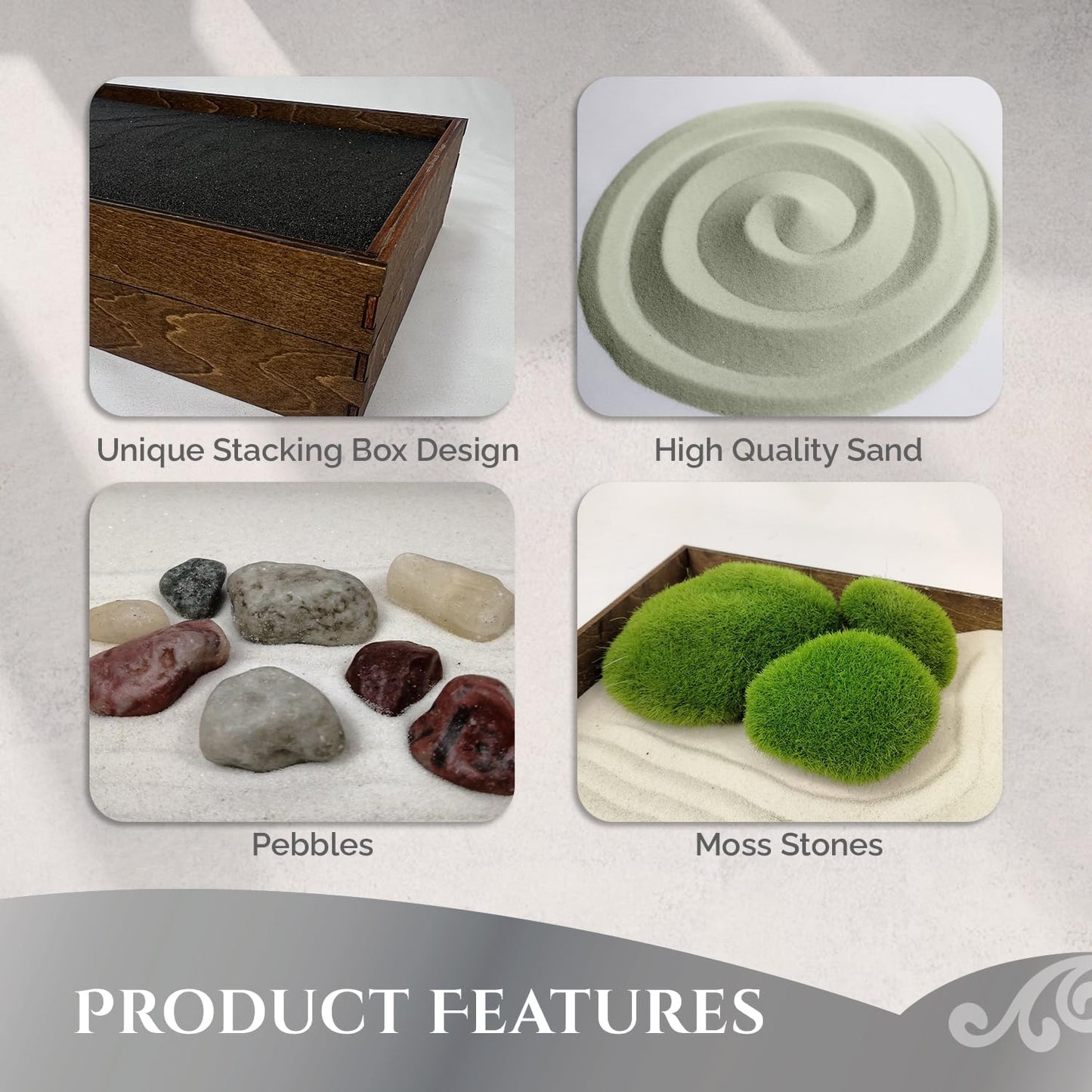 Wooden Stackable Zen Garden | Palo Verde Sand with Rake & Accessories | Minimalist Decor for Relaxation