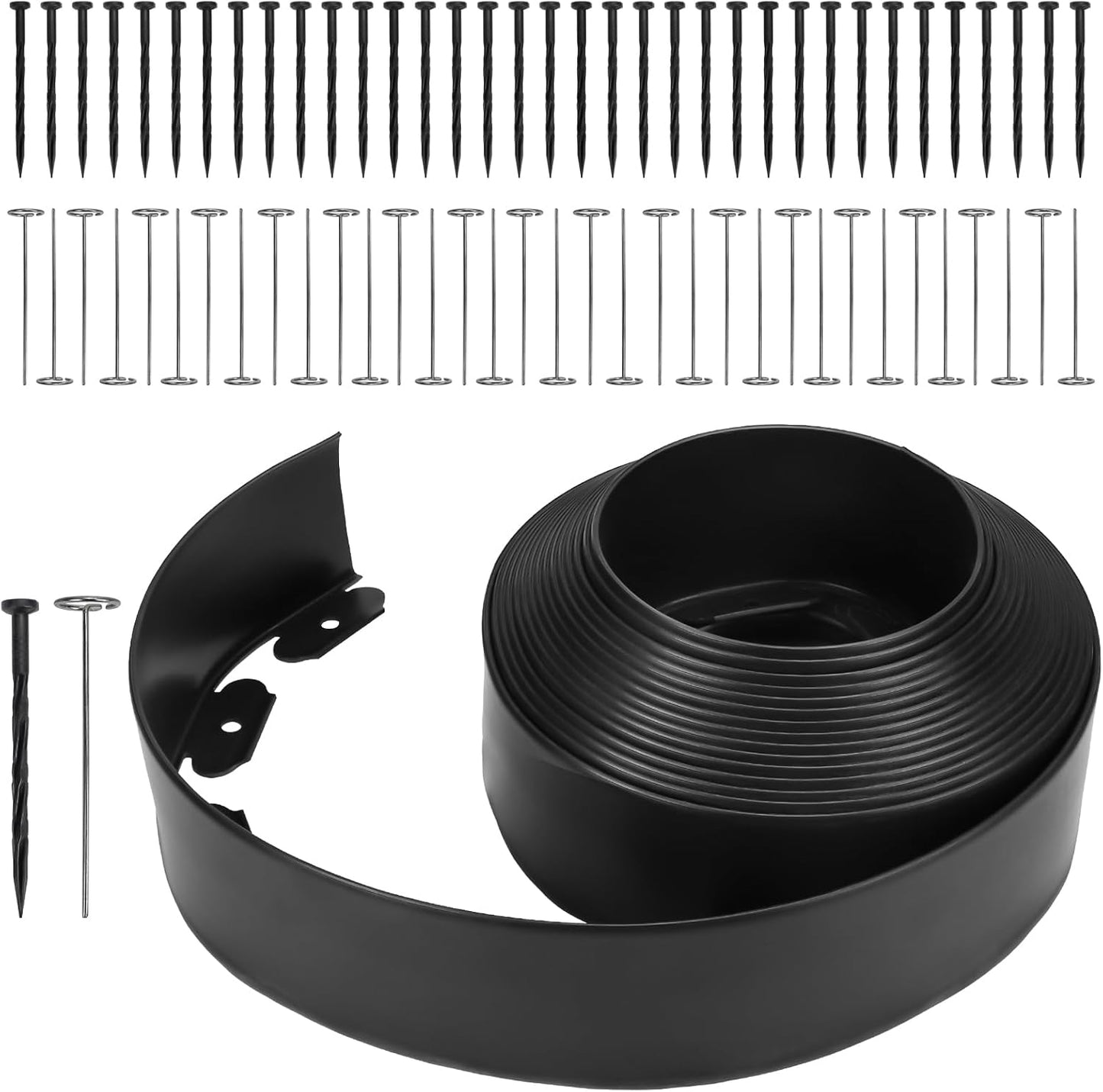 Greaner 40FT Garden Edging, 4 Inch Tall No Dig Landscape Edging, Heavy Sturdy Flower Bed Edging Borders, Yard Edging Borders Flexible for Lawn, Landscaping, Garden, Pathway（Black）