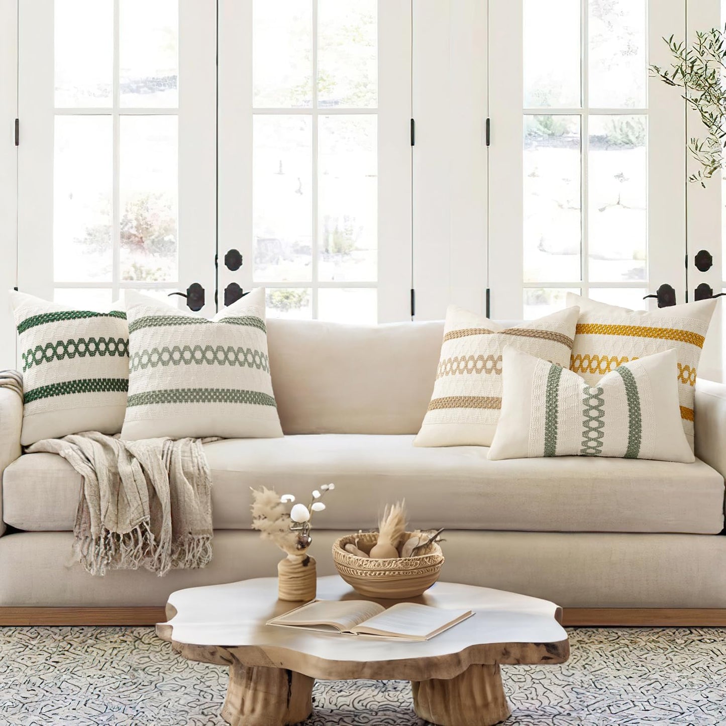 MIULEE Set of 2 Sage Green Boho Decorative Pillow Covers 22x22 Inch Farmhouse Rustic Couch Throw Pillows Modern Summer Cotton Cushion Covers Retro Cute Macrame Woven Home Decor for Bed Sofa Chair