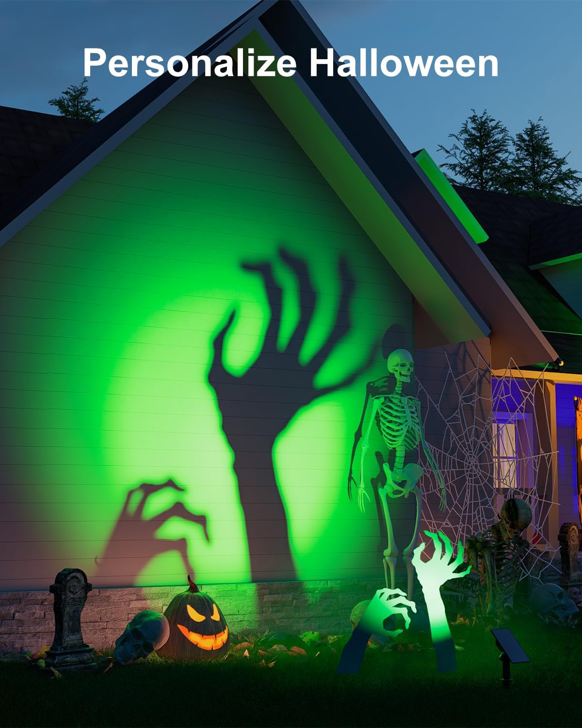 6 Pack Color Changing Solar Power Spot Lights for Halloween Decorations, Skeletons, Tombstones, Ghost, Outdoor Waterproof LED Landscape Spotlight Lamp for Outside Yard, Tree, Flag, Garden, Statues