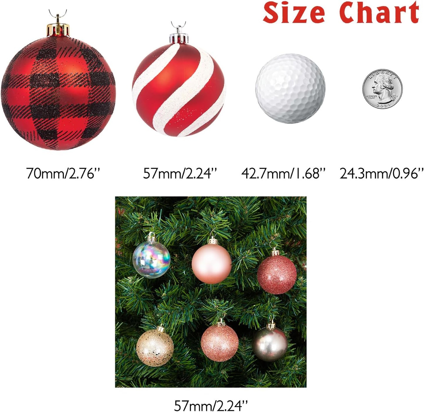 Every Day is Christmas Ornaments, Shatterproof Christmas Tree Ornament Set, Christmas Balls Decoration 50 Count (2.24"/57mm, Pink Gold)