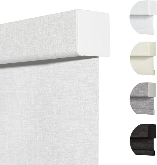 Persilux Blackout Roller Shades & Blinds Windows Shades Free-Stop Blackout Blinds with Jacquard Fabric,Cordless Blinds Pull Down Shades for Home, Easy to Install for Door/Office, White(74" W x 48" H)